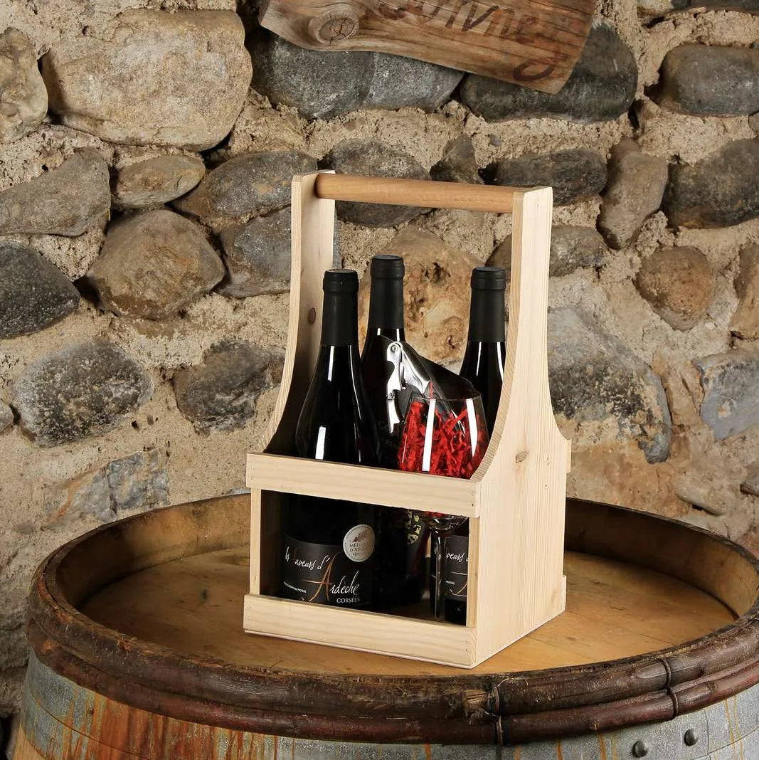 Marcello wooden basket: 4 x 75cl bottles / 9 x 33cl beers (long neck)
