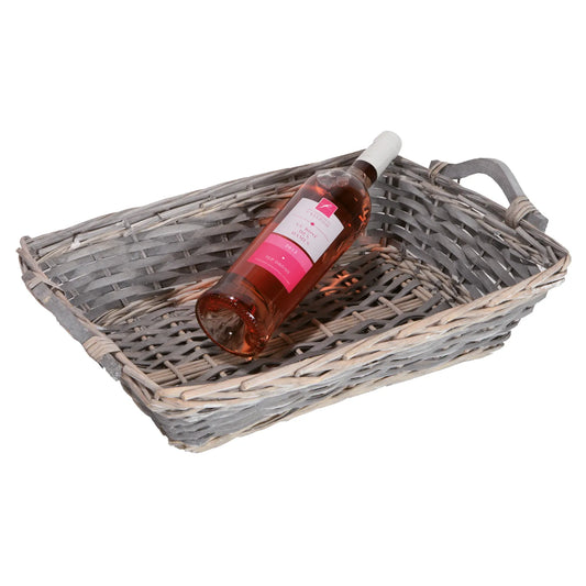Corbeille Amélie osier/bois cérusé gris rectangle 43x32x10cm