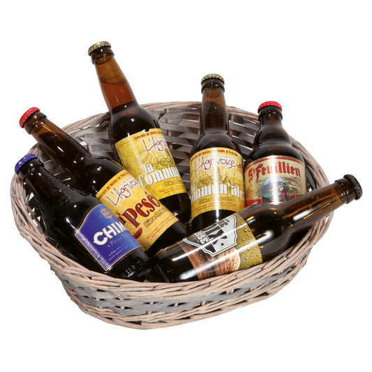 Corbeille Amélie osier/bois cérusé gris asymétrique 36x30x5/15cm