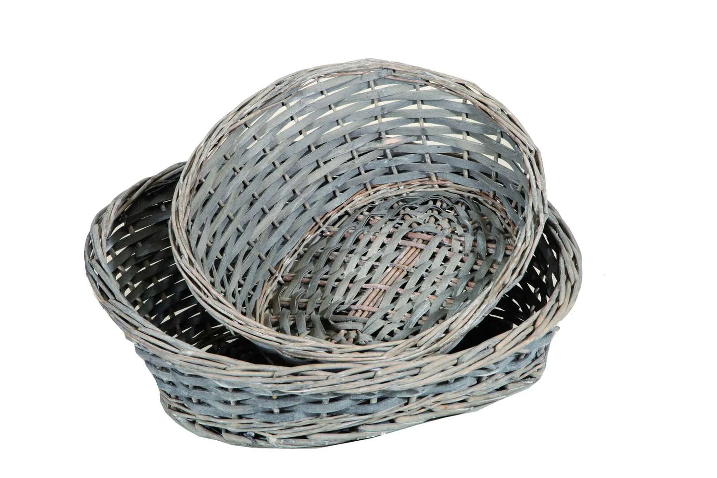 Amélie wicker/grey whitewashed wood basket, asymmetrical, 36x30x5/15cm