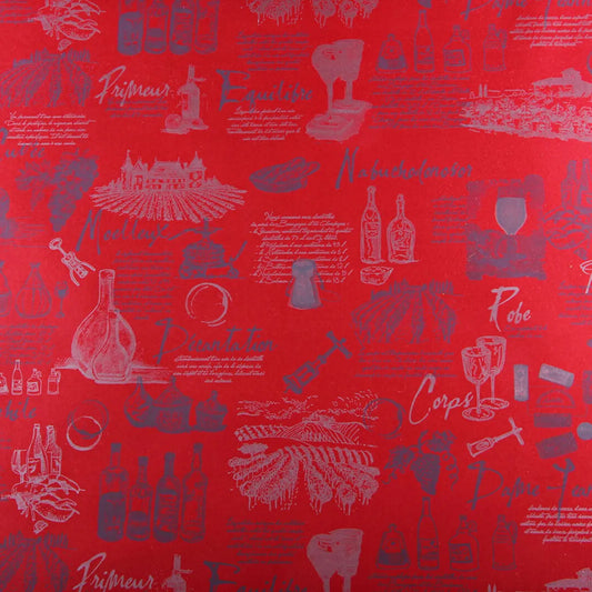 Papier cadeau Cépage kraft couché rouge/argent 0.70x100m