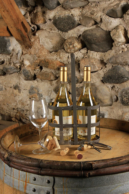 José basket, antique grey metal, 2 bottles