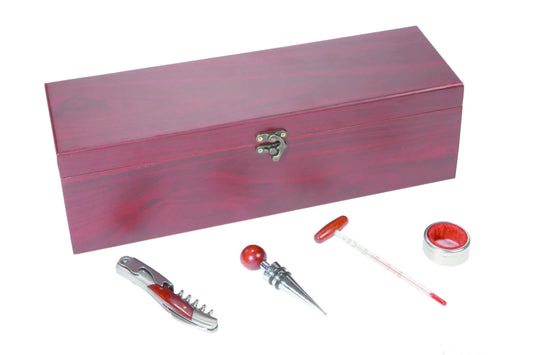 Coffret sommelier Acajou 1 bouteille bois 4 pièces