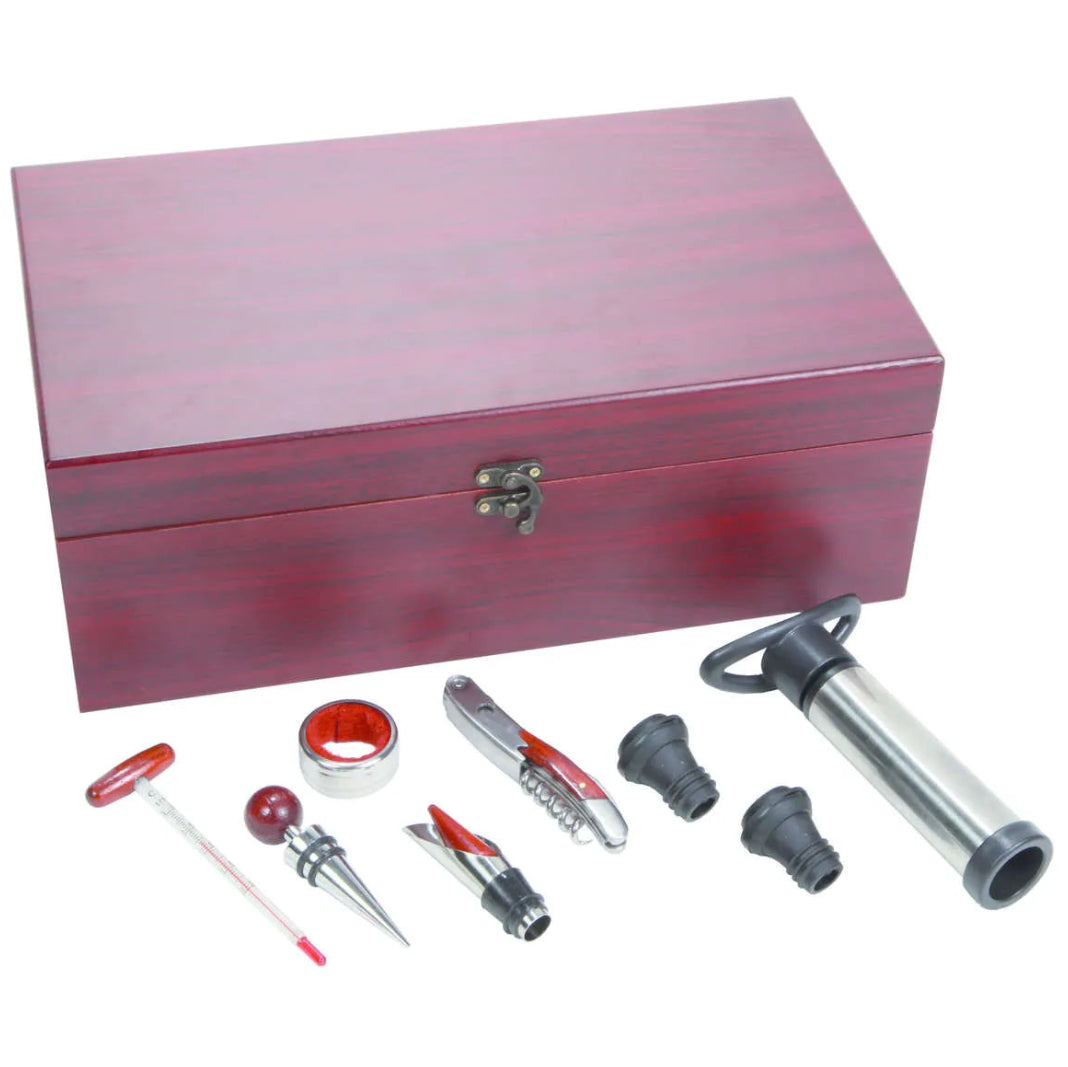 Acajou sommelier set with 2 wooden bottles, 8 pieces