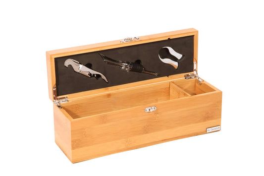 Coffret sommelier Bamboo 1 bouteille bambou 3 pièces
