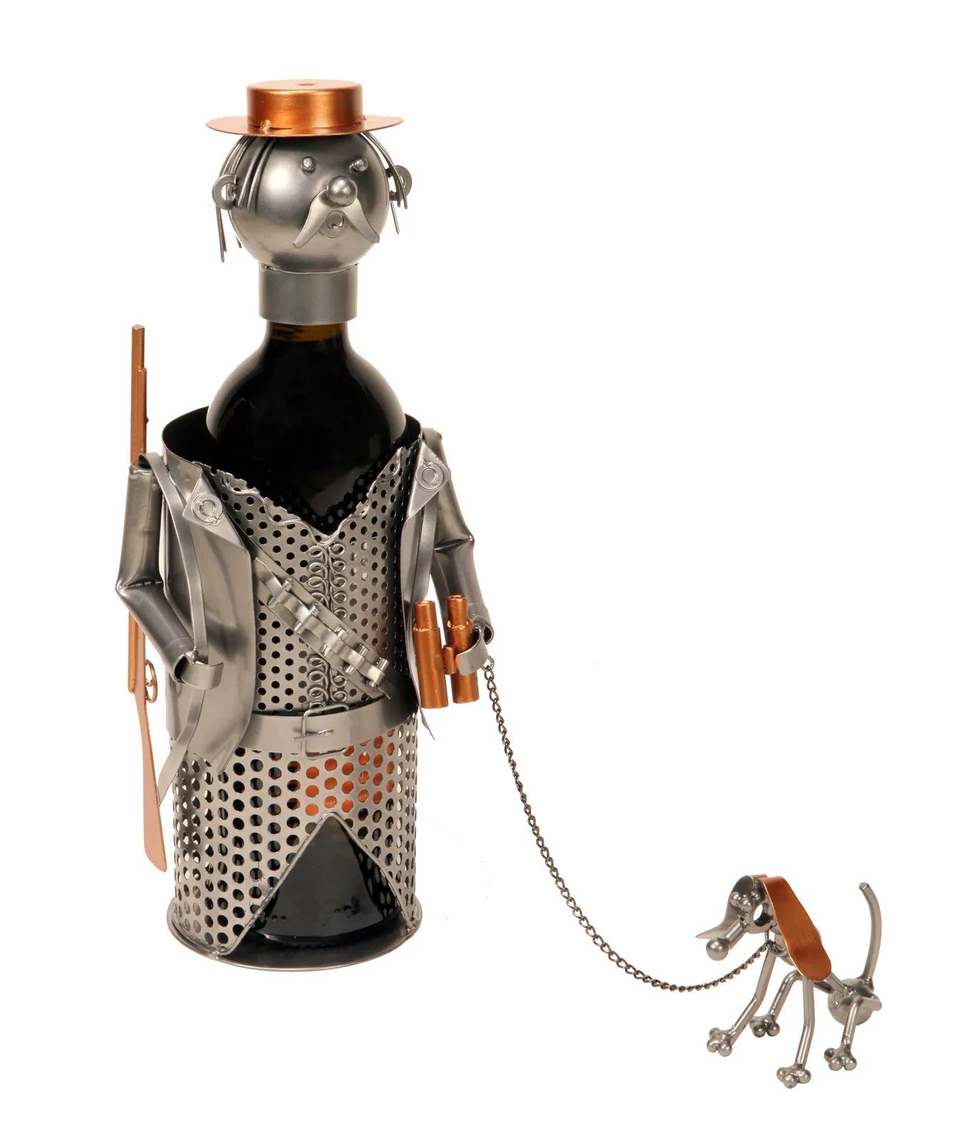 Support bouteille Félix métal gris/cuivre - Chasseur et son chien