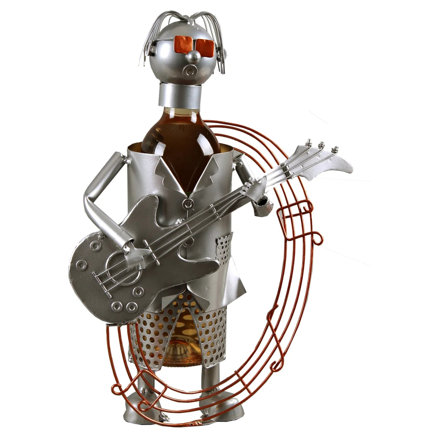 Support bouteille Félix métal gris/cuivre - Guitariste