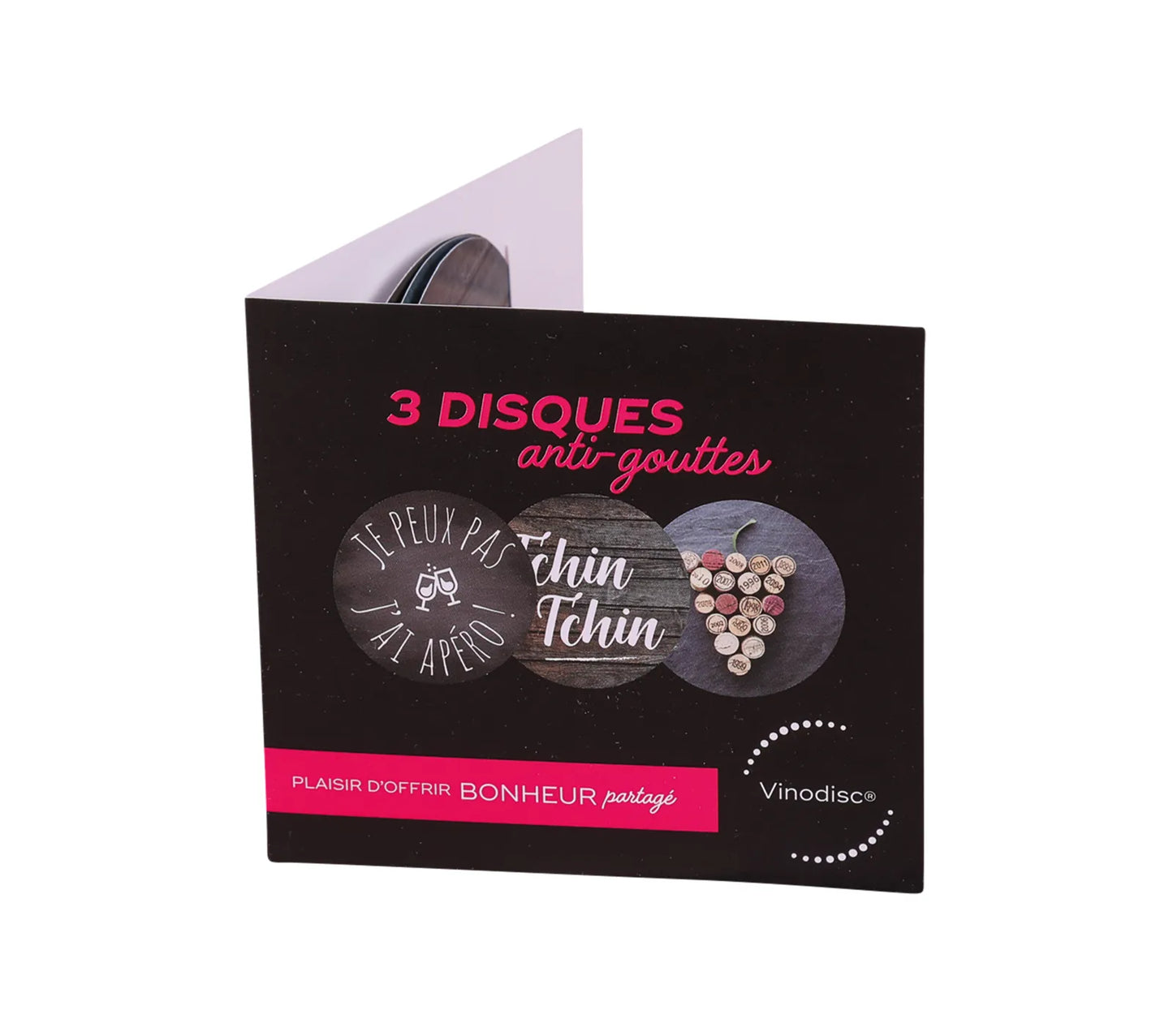 Vinodisc aluminum anti-drip disc with assorted aperitif patterns (3 pieces)