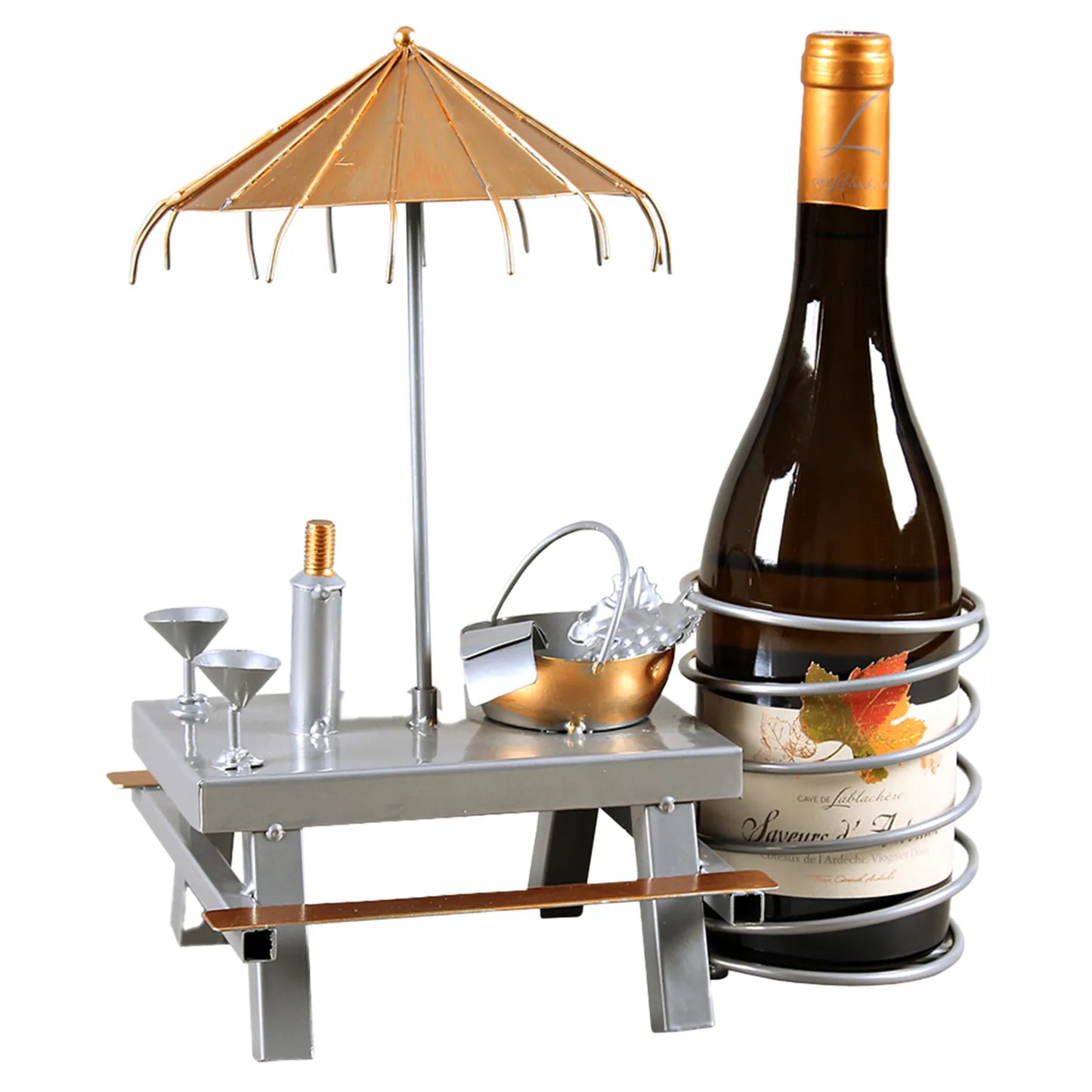 Support bouteille Félix métal gris/cuivre - Table pique-nique