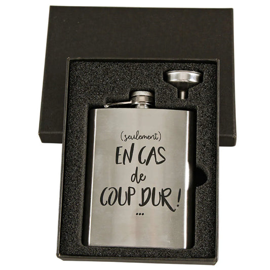 Nora 8oz/24cl black decorated flask gift set - In case of a tough break