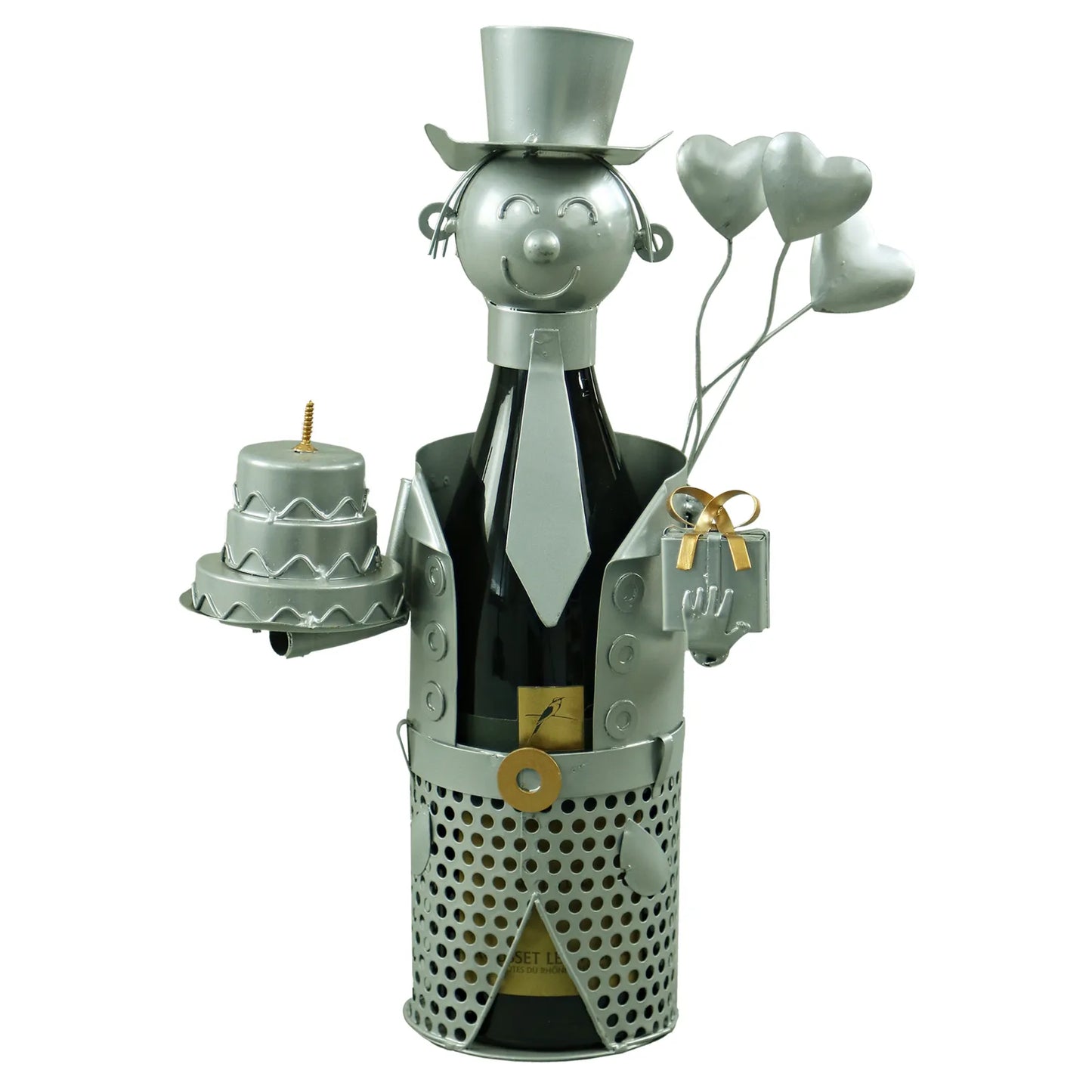 Support bouteille Félix métal gris/cuivre - Joyeux Anniversaire