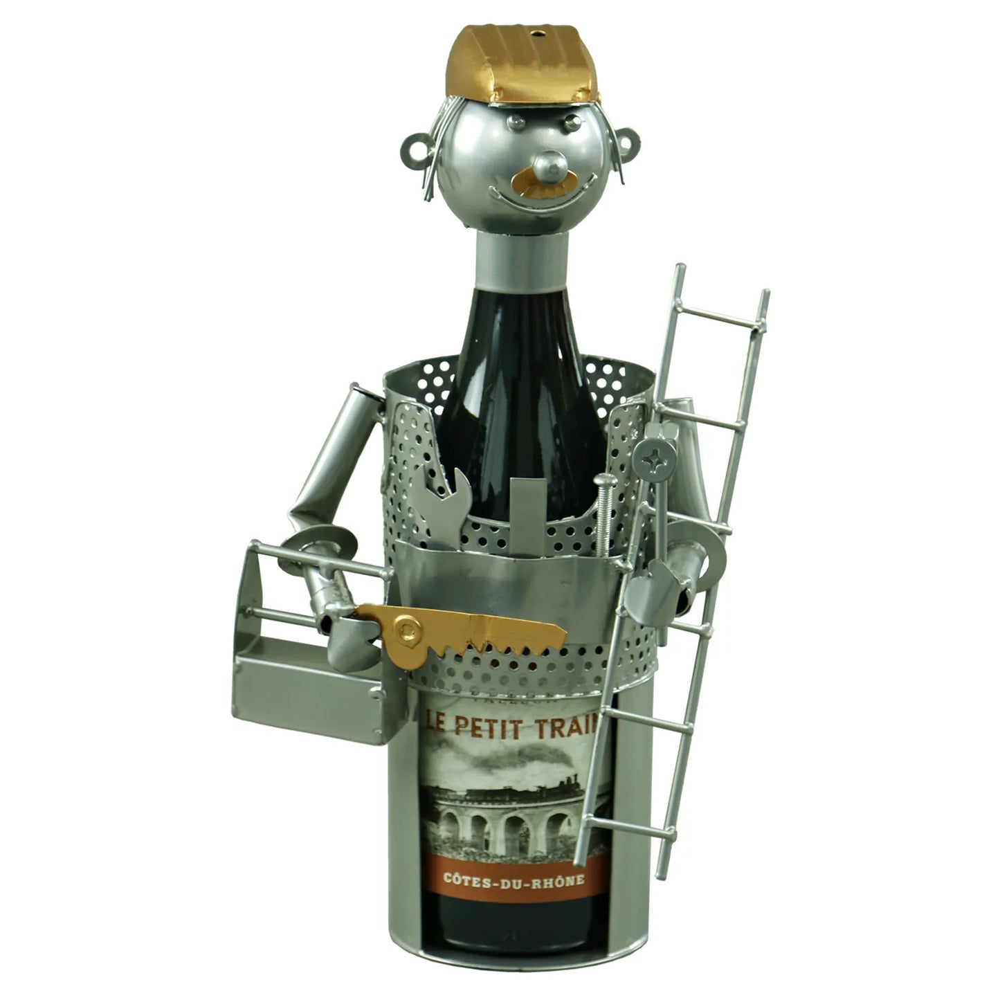 Support bouteille Félix métal gris/cuivre - Bricoleur