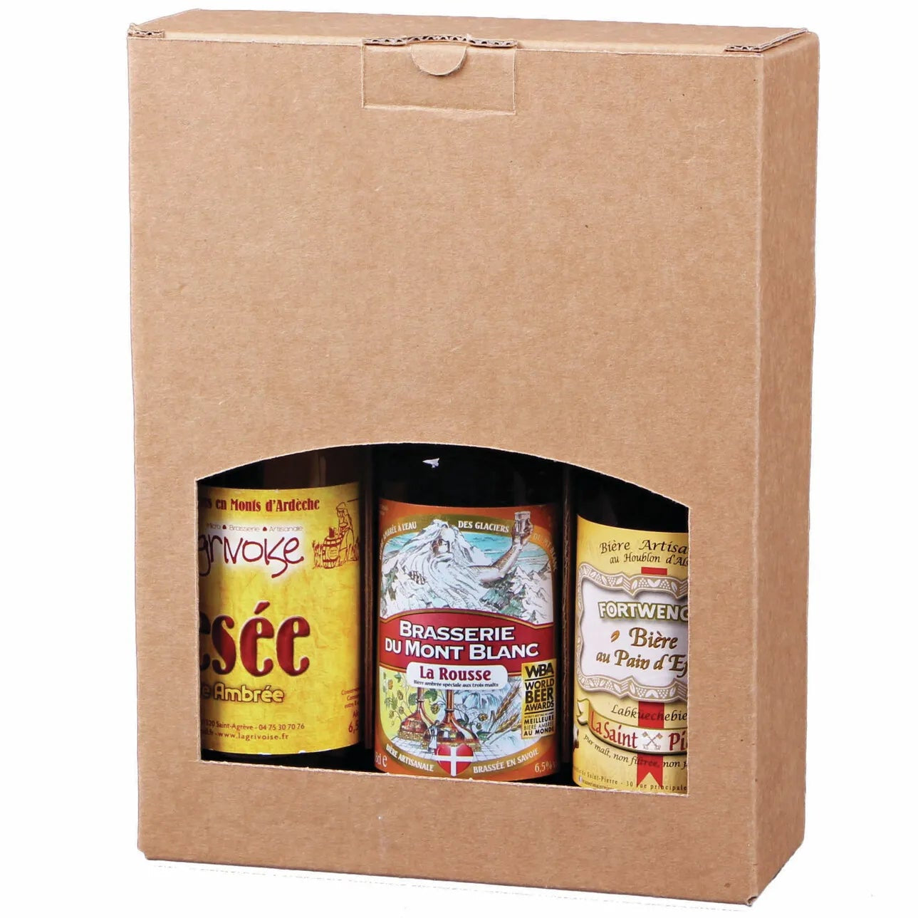 Atlanta kraft cardboard suitcase containing 3 x 33cl beers (long-neck type)