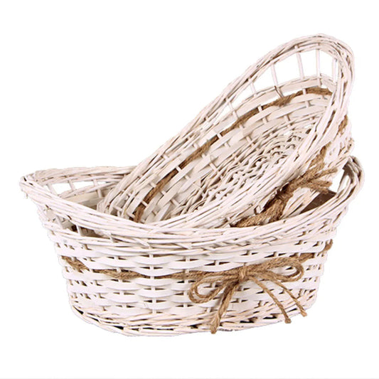 Bianca wicker/off-white wood oval basket 32x22x8/10cm