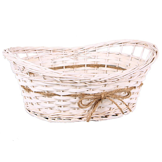 Bianca wicker/off-white wood oval basket 36x22x11/14cm