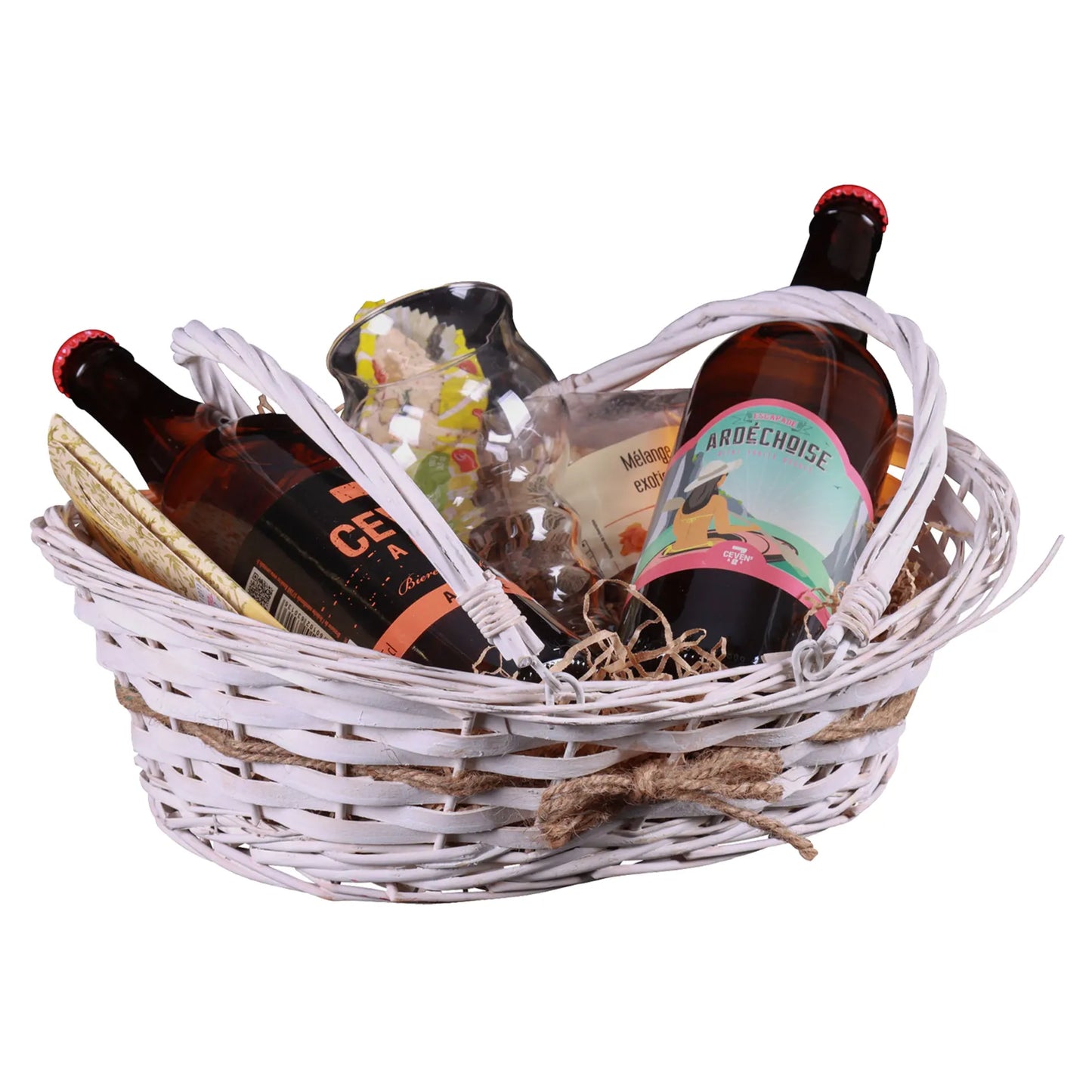Bianca basket, wicker/off-white wood, oval, 33x26x8/10cm