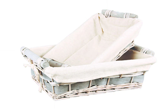 Corbeille Jade osier/bois anthracite tissu beige rectangle 38x28x10cm