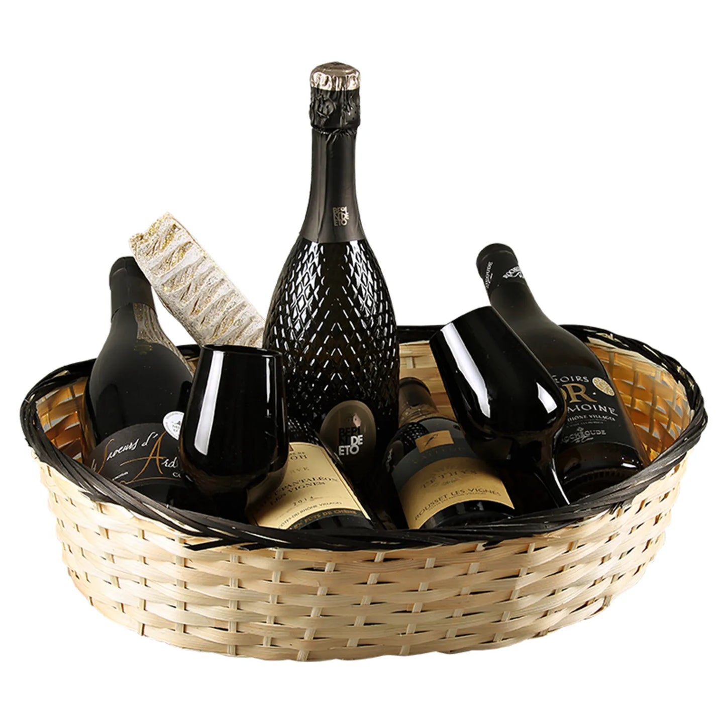 Clara basket, bamboo/natural rush/black, oval, 45x35x10cm