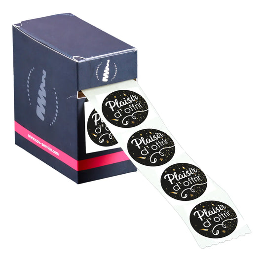 Petra round black/gold adhesive label - Pleasure of Giving (box of 500)