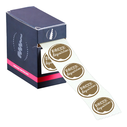 Round gold/white adhesive label - Enjoy your meal (box of 500)