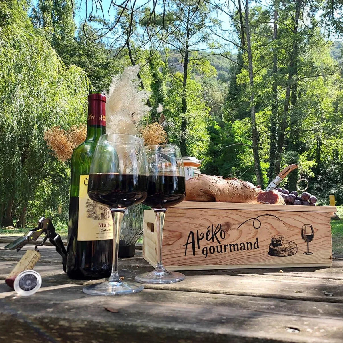 Gaston pine wood crate for 2 bottles - Gourmet Aperitif