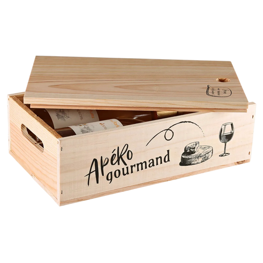 Gaston pine wood crate for 2 bottles - Gourmet Aperitif