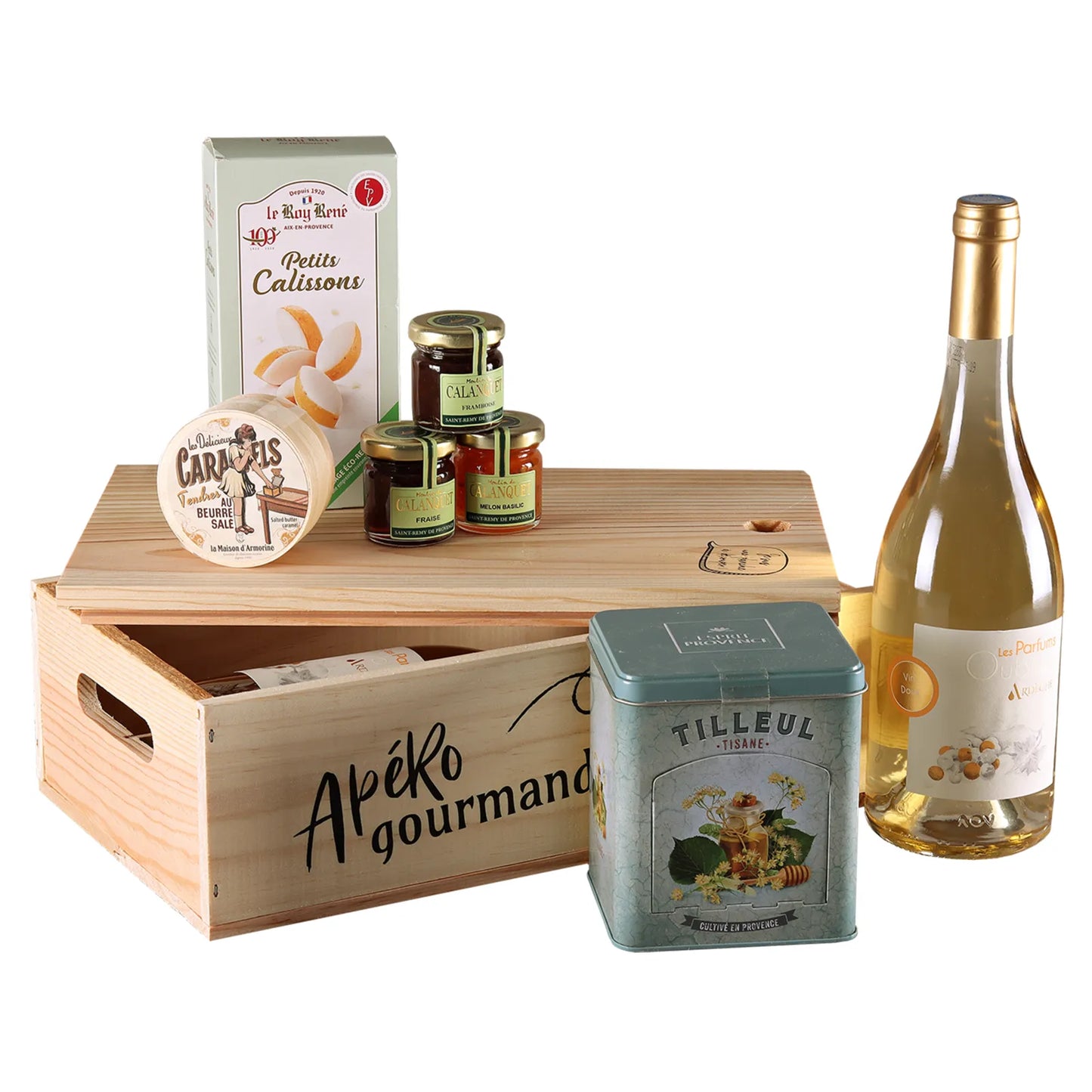 Caisse Gaston bois de pin 2 bouteilles - Apéro Gourmand