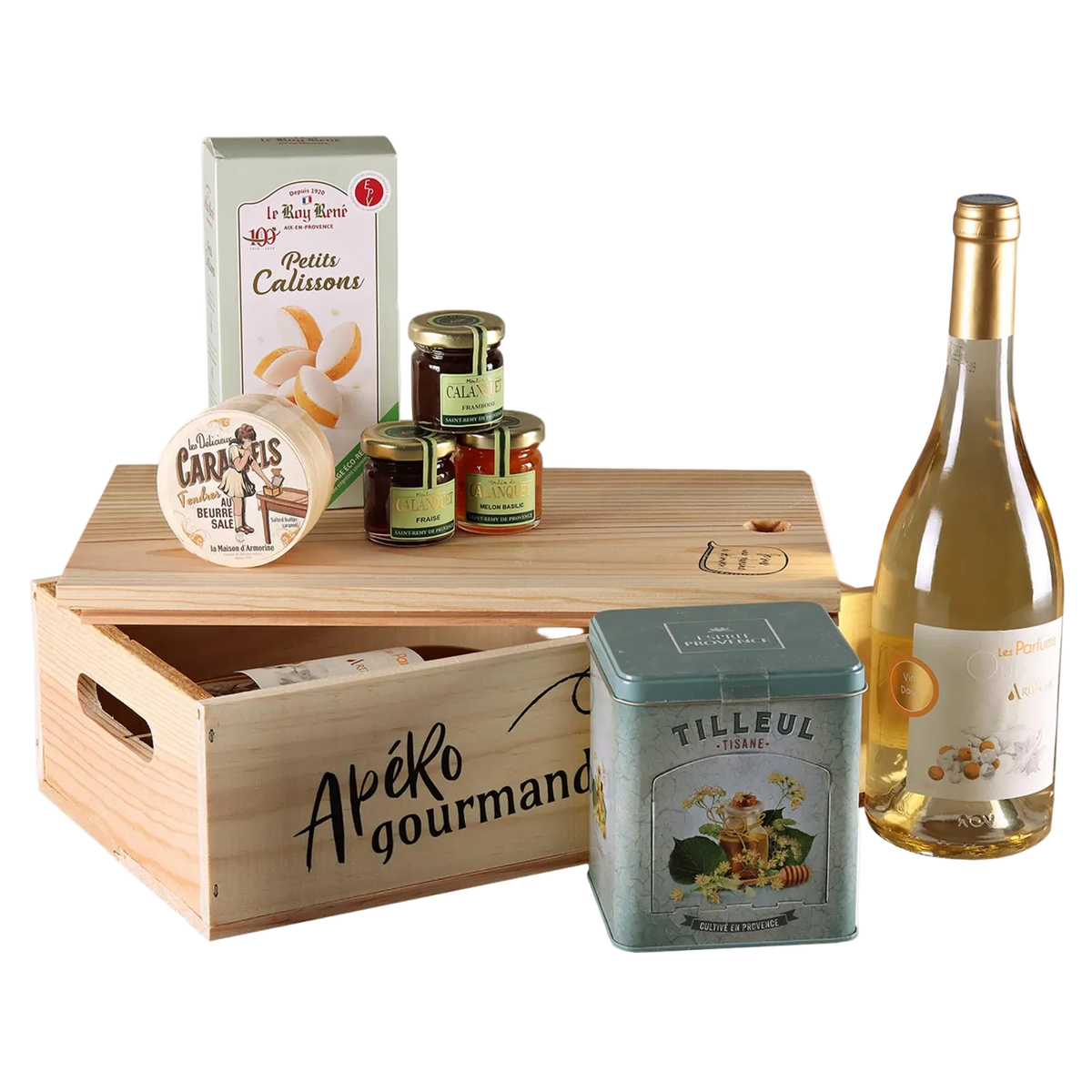 Caisse Gaston bois de pin 2 bouteilles - Apéro Gourmand