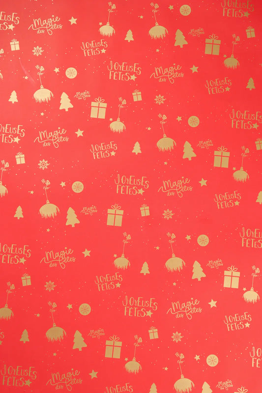 Papier cadeau Sofia kraft couché rouge festif 0.50x200m