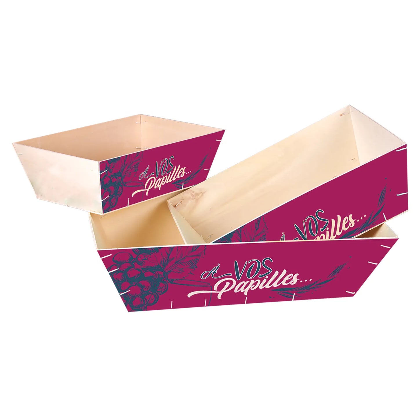 Corbeille Alizée bois peuplier naturel/prune 44x32x12cm - A vos papilles