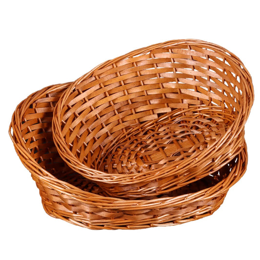 Amber wicker/light brown wood asymmetrical basket 36x30x5/15cm
