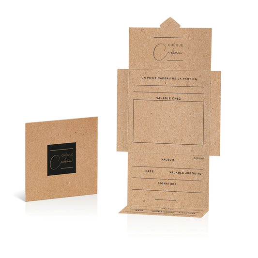 Chèque cadeau Atlanta kraft/noir pré-imprimé 12.5x12.5cm