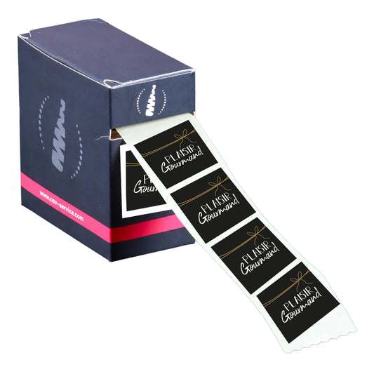 Etiquette adhésive carrée noir/blanc - Plaisir Gourmand (boîte de 500)