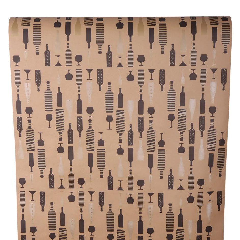 Recycled kraft-flavored gift wrap, brown/black/gold, 0.50 x 200 m