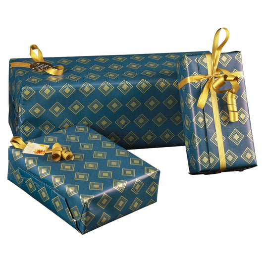 Verona gift wrap, blue/gold coated paper, 0.70x100m