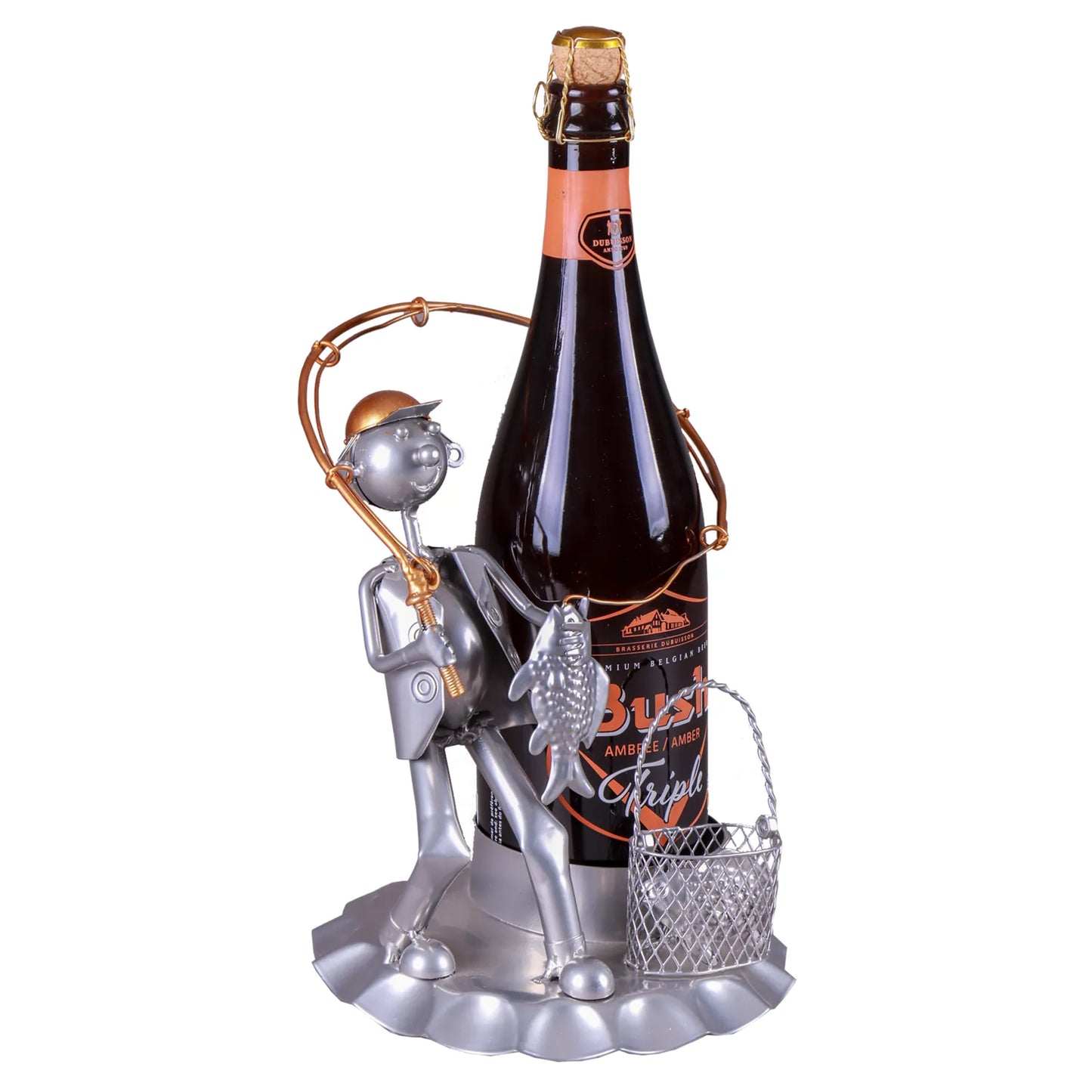 Support bouteille Félix métal gris/cuivre - Pêcheur sur capsule