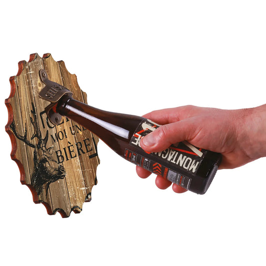 Billy wall-mounted wooden bottle opener, 22cm, decorated - Deer, give me a beer