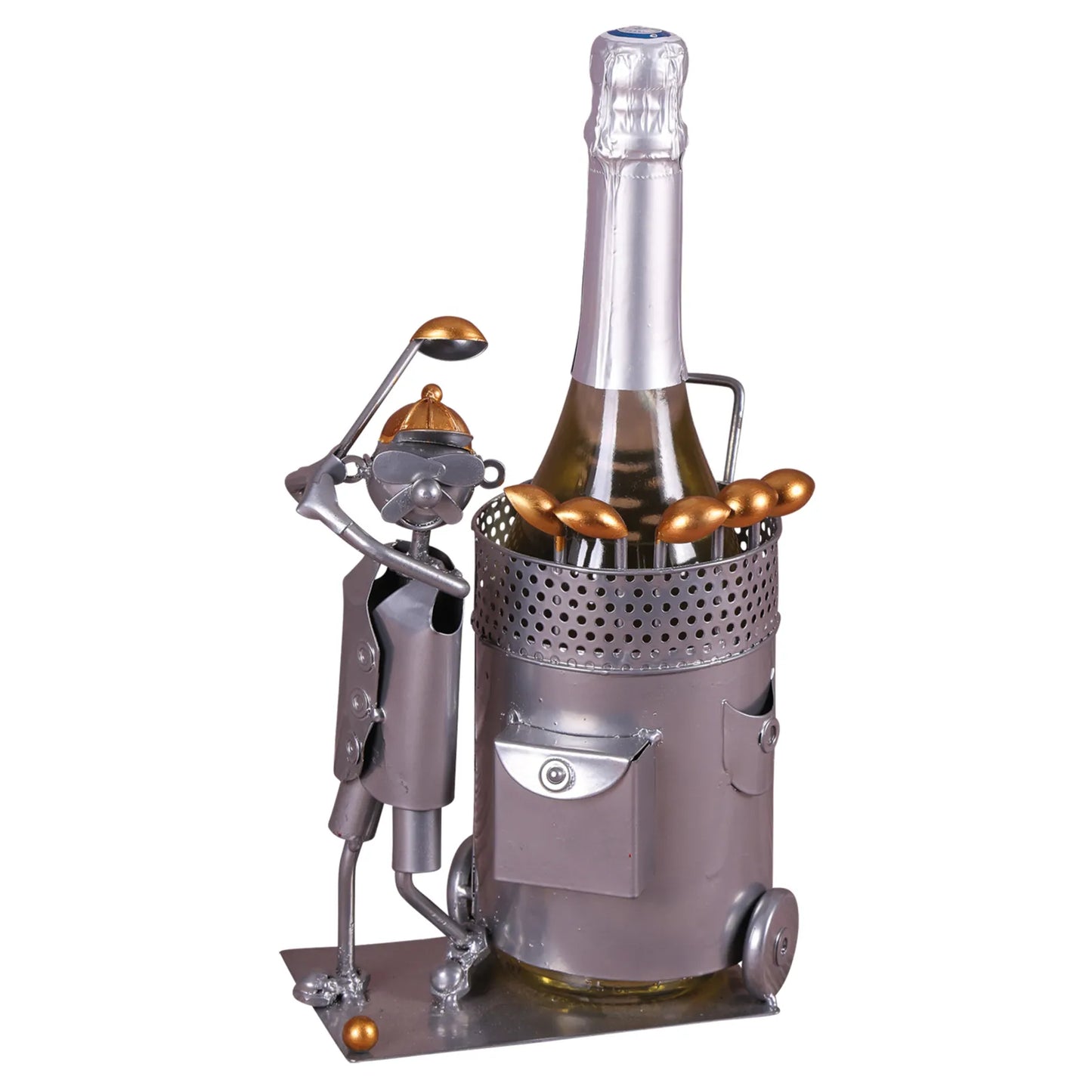 Support bouteille Félix métal gris/cuivre- Golfeur