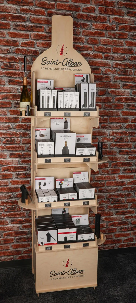 Présentoir type complet bois 12 références accessoires Saint Alban
