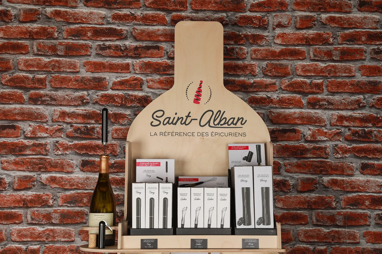 Présentoir type complet bois 12 références accessoires Saint Alban