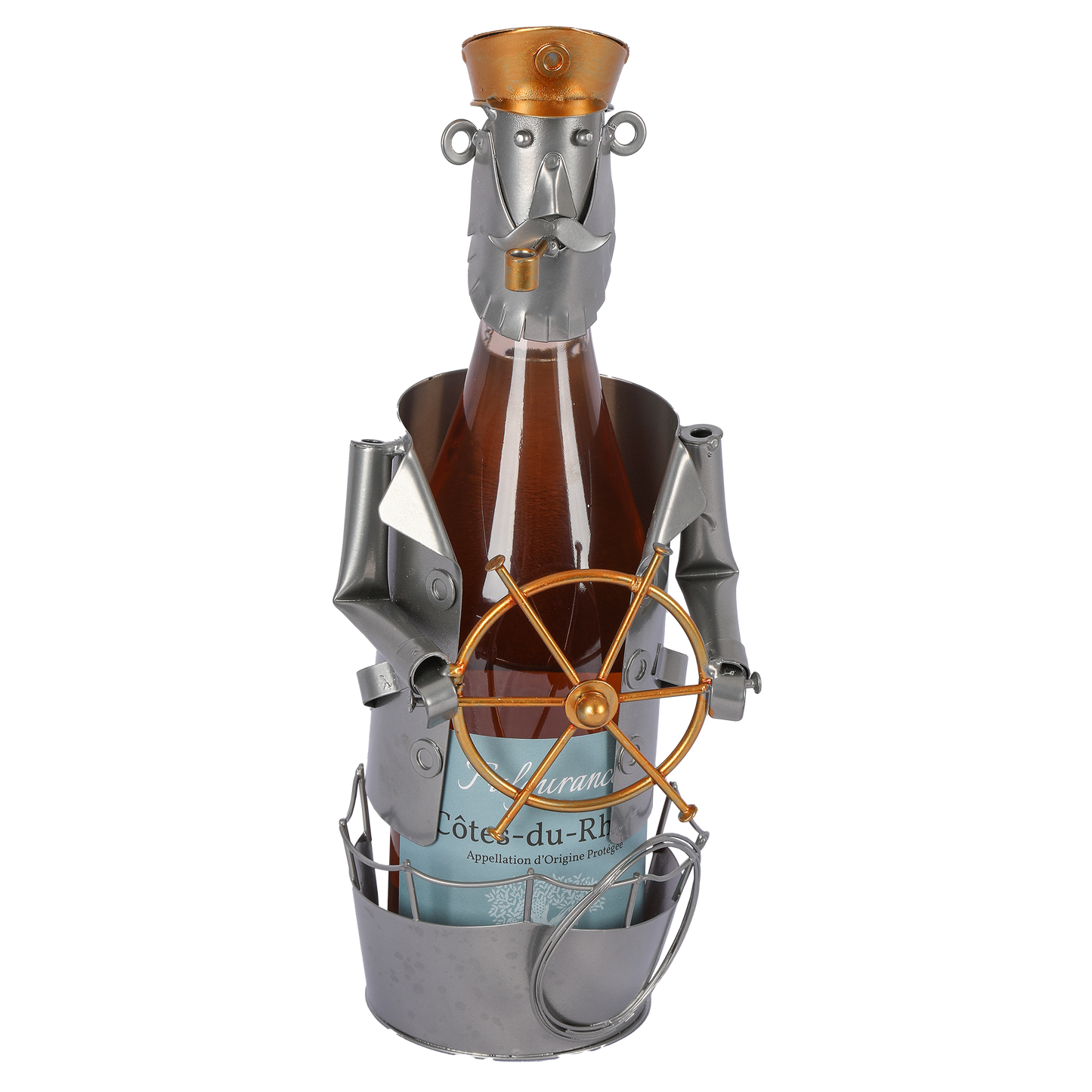 Support bouteille Félix métal gris/cuivre - Marin