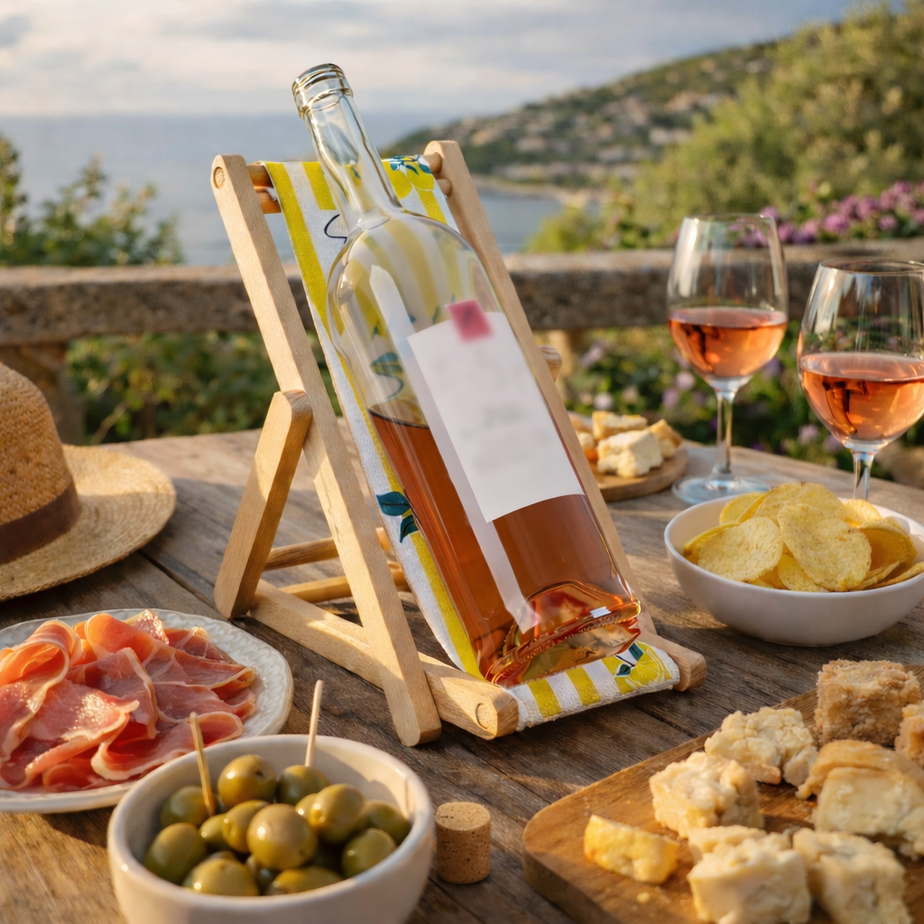 Valentina wooden bottle holder with fabric - Under the sun