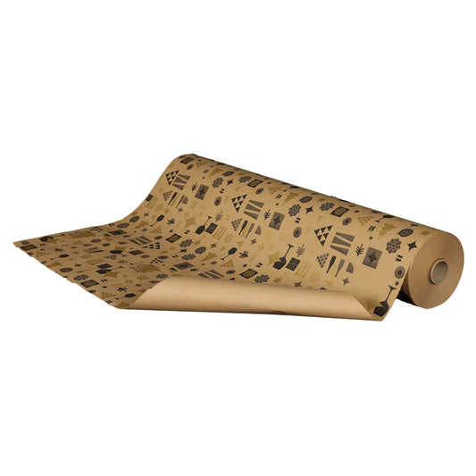 Mokha recycled kraft gift wrap, brown/chocolate/gold, 0.50x200m