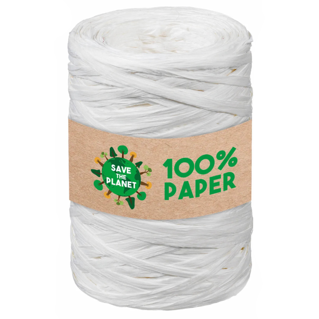 Raffia ribbon, 100% white paper (200m roll)