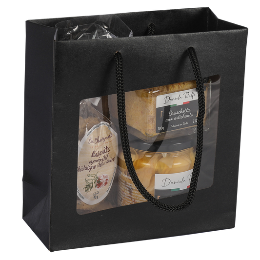 Sac Buffalo papier kraft brun noir Terroir 18x8x19cm fenêtre PVC