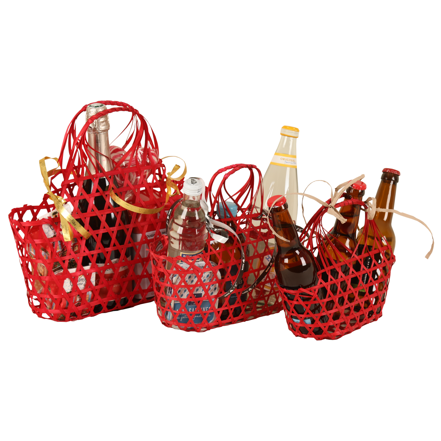 Panier Lio ajouré bambou framboise ovale 25x12x12/24cm