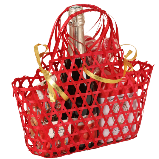 Panier Lio ajouré bambou framboise ovale 29x12x16/29cm