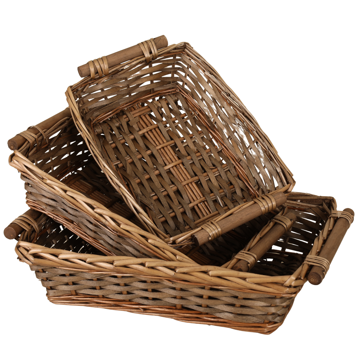 Corbeille Océane osier/bois marron rectangle 33x23x9cm