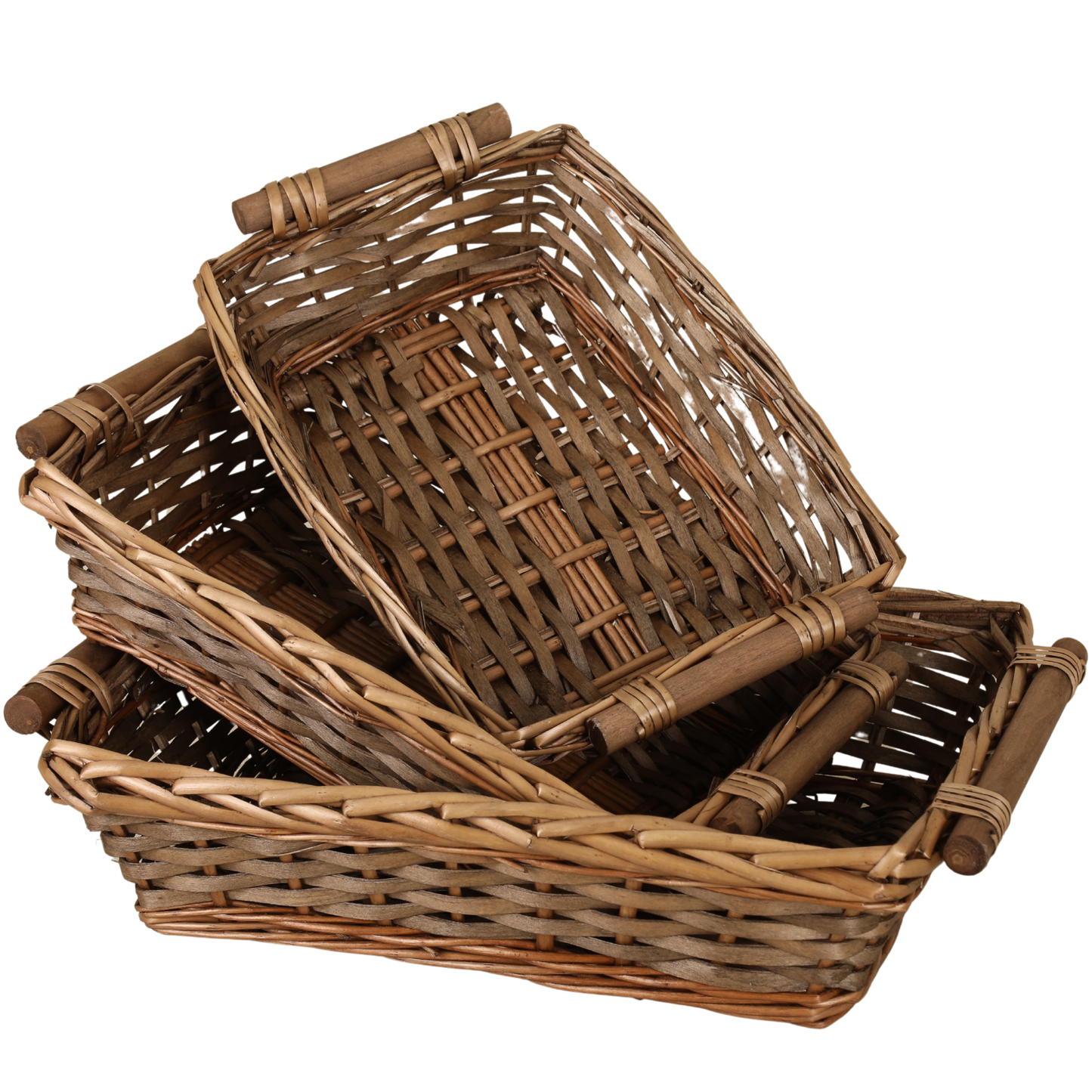 Corbeille Océane osier/bois marron rectangle 43x32x11cm