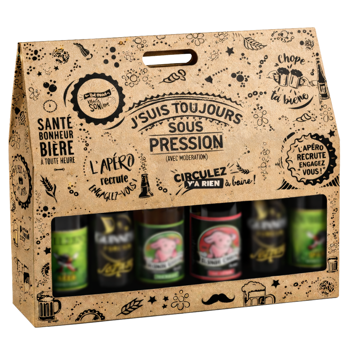 Valisette Portland carton kraft 6 bières 33cl (type long neck)